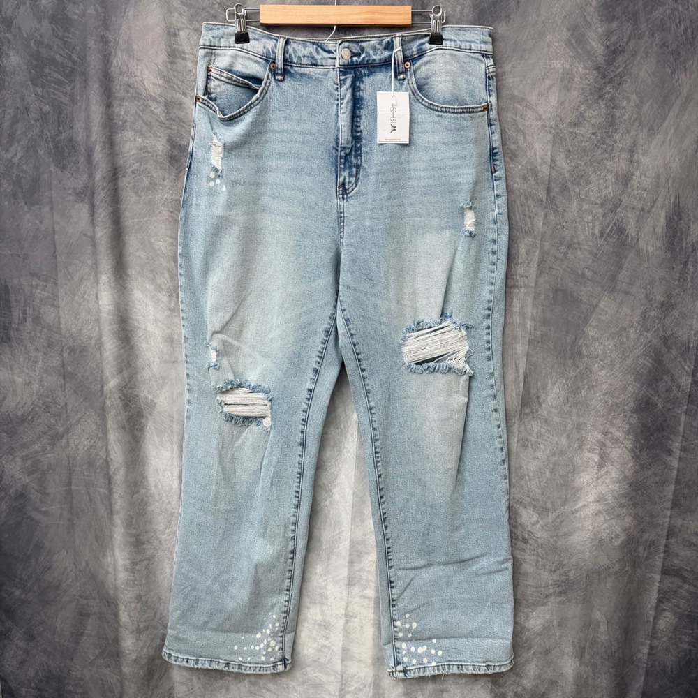 Jessica Simpson Zinnia Wide Leg Boyfriend Jeans Light Wash Distressed 12 NWT